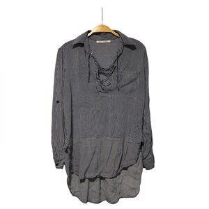FAITHFULL THE BRAND Stevie Striped Tie Lace Hi-Lo Tunic Top Shirt XS